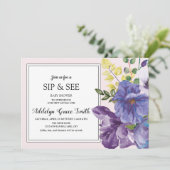 Paars gele roze Floral Sip Zie Baby shower Kaart (Staand voorkant)