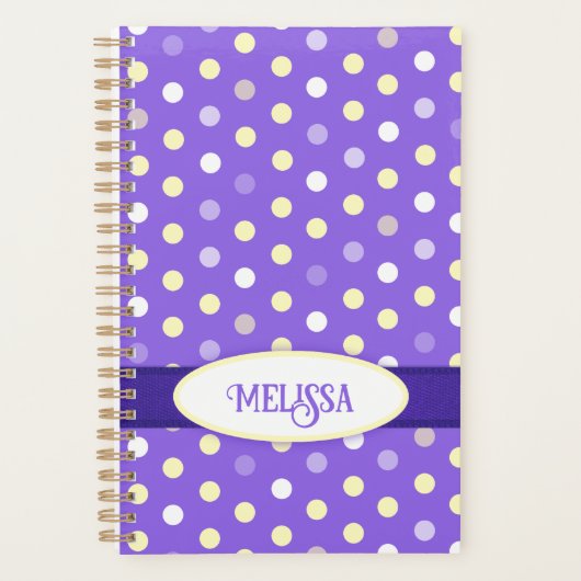 Paars gele witte poka punt, aangepaste naam planner (Voorkant)