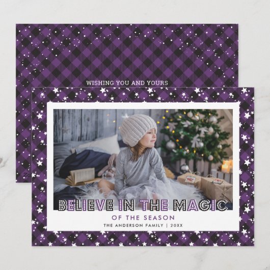 Paars geloven in de kerstkaarten voor de magische  feestdagenkaart (Voorkant / Achterkant)