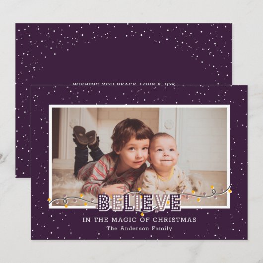 Paars geloven in de kerstkaarten voor de magische  feestdagenkaart (Voorkant / Achterkant)