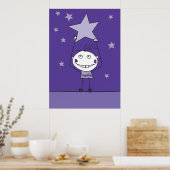 paars gelukkig monster vangt een vallende ster poster (Keuken)