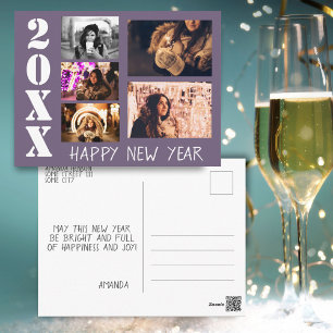 Paars Gelukkig Nieuwjaar 2026 5 Foto Collage Briefkaart