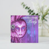 Paars gemaskerd bal kaart (Staand voorkant)