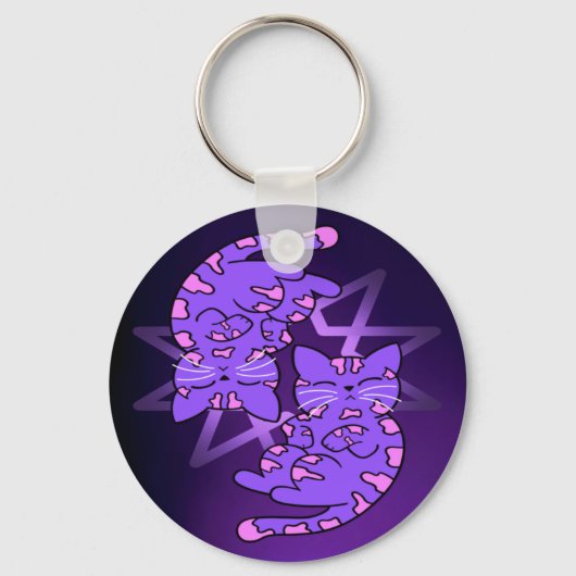 Paars Gemini Kittens Decagon Paars Sleutelhanger (Voorkant)