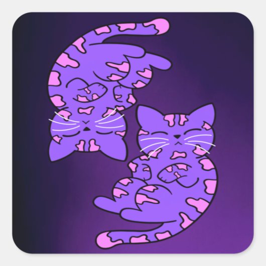 Paars Gemini Kittens Vierkante Sticker (Voorkant)