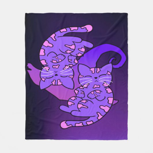  Paars Gemini Retro Neon Kittens Fleece Deken (Voorkant)