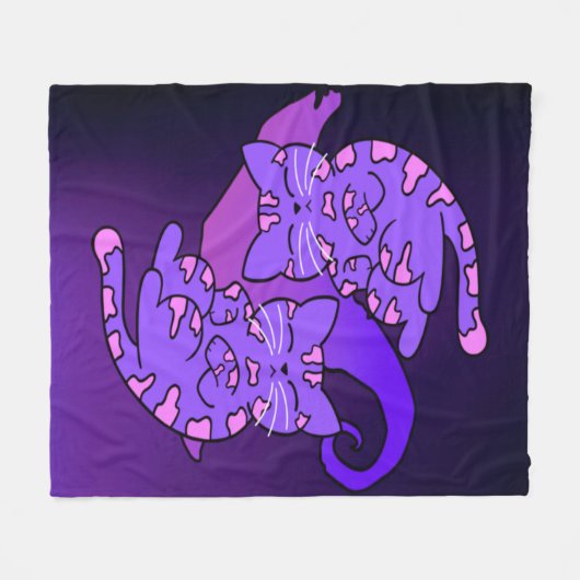  Paars Gemini Retro Neon Kittens Fleece Deken (Voorkant (Horizontaal))