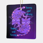 Paars Gemini Retro Neon Kittens Keramisch Ornament (Links)