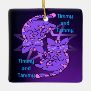 Paars Gemini Retro Neon Kittens Keramisch Ornament