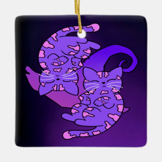  Paars Gemini Retro Neon Kittens Keramisch Ornament (Voorkant)
