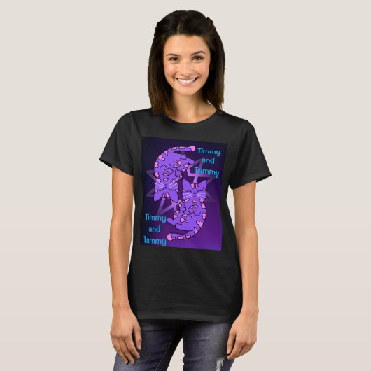 Paars Gemini Retro Neon Kittens T-shirt (Voorkant volledig)