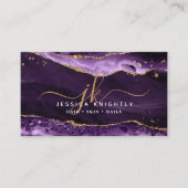 Paars Geode Monogram Gold Script Visitekaartje (Voorkant)