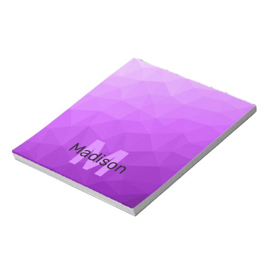 Paars geometrisch mesh patroon Monogram Notitieblok (Linkerzijde)
