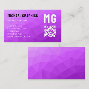 Paars geometrisch meshpatroon QR-code Monogram Visitekaartje