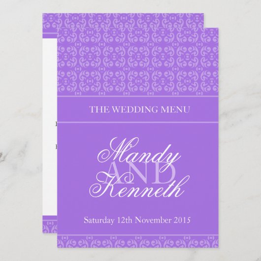 Paars gepantserd trouwdiner menu (Voorkant / Achterkant)