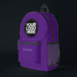 Paars | Gepersonaliseerde zakelijke Logo en tekst Bedrukte Rugzak<br><div class="desc">Paars | Gepersonaliseerde zakelijke Logo en tekst Modern Business Printed Rugzak</div>