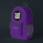 Paars | Gepersonaliseerde zakelijke Logo en tekst Bedrukte Rugzak<br><div class="desc">Paars | Gepersonaliseerde zakelijke Logo en tekst Modern Business Printed Rugzak</div>