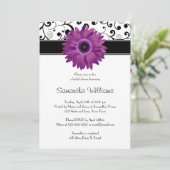 Paars Gerbera Daisy Black Scroll Vrijgezellenfeest Kaart (Staand voorkant)