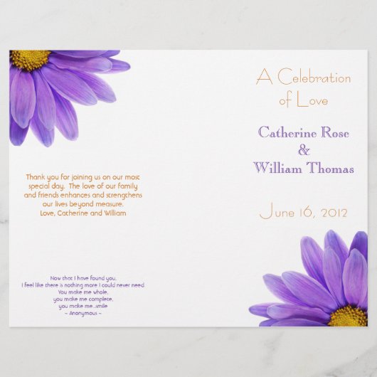 Paars Gerbera Daisy Elegant Wedding Programme (Voorkant)