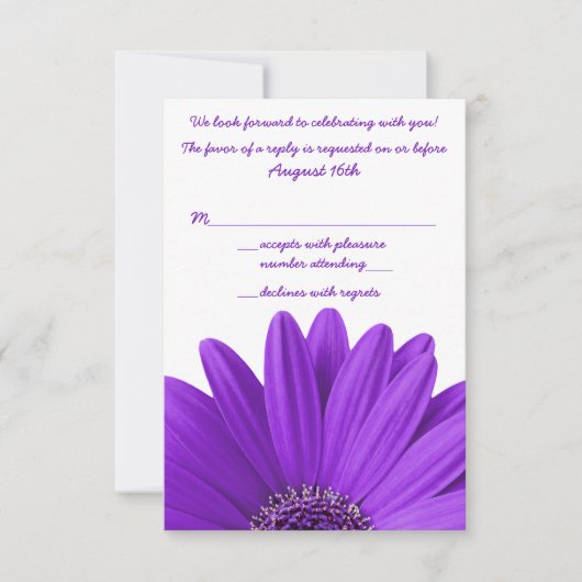 Paars Gerbera Daisy Wedding RSVP Antwoord Kaart (Voorkant)