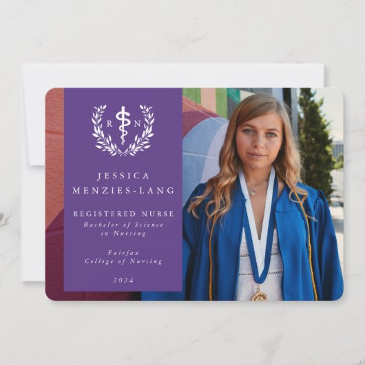 Paars geregistreerd verpleegkundige Asclepius Afst Aankondiging (Voorkant)