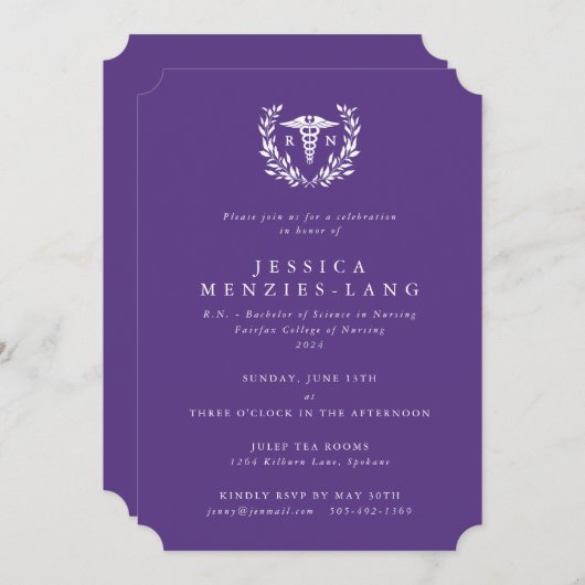 Paars geregistreerde verpleegster Caduceus+Laurel Kaart (Voorkant / Achterkant)