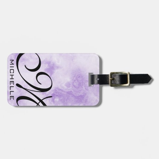 Paars gerookt marmer Script monogramed Bagagelabel (Voorkant horizontaal)