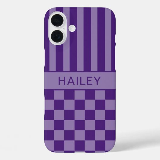 Paars geruit gestreept gepersonaliseerd Case-Mate iPhone case (Achterkant)