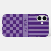 Paars geruit gestreept gepersonaliseerd Case-Mate iPhone case (Achterkant (horizontaal))