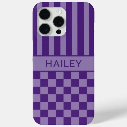 Paars geruit gestreept gepersonaliseerd Case-Mate iPhone case (Achterkant)