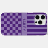 Paars geruit gestreept gepersonaliseerd Case-Mate iPhone case (Achterkant (horizontaal))