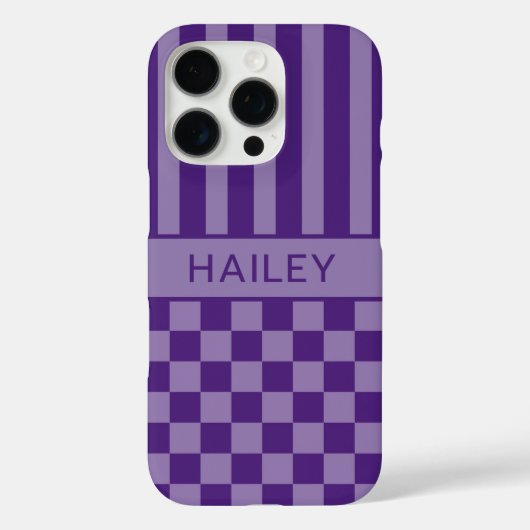Paars Geruit Gestreept Gepersonaliseerd Case-Mate iPhone Case (Achterkant)