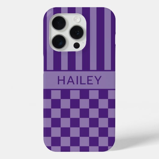 Paars geruit gestreept gepersonaliseerd Case-Mate iPhone case (Achterkant)
