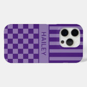 Paars geruit gestreept gepersonaliseerd Case-Mate iPhone case (Achterkant (horizontaal))