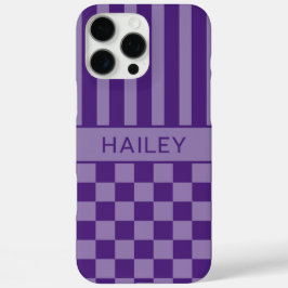 Paars geruit gestreept gepersonaliseerd iPhone 16 pro max hoesje