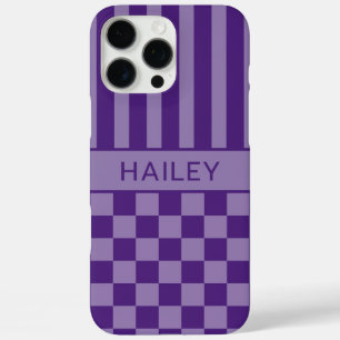 Paars geruit gestreept gepersonaliseerd iPhone 16 pro max hoesje