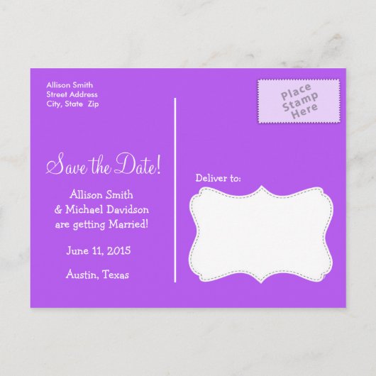 Paars geruit gingham aankondigingskaart (Achterkant)