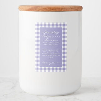 Paars geruit stovetop potpourri sudderpot etiket