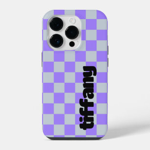 Paars geruit telefoonhoesje iPhone 14 plus hoesje