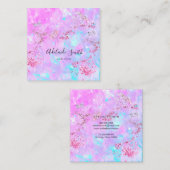 paars gesimuleerd glitter op faux iridescent opal vierkante visitekaartje (Voorkant / Achterkant)