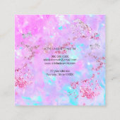 paars gesimuleerd glitter op faux iridescent opal vierkante visitekaartje (Achterkant)