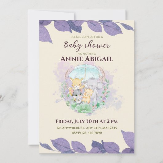 Paars geslacht neutraal Baby shower Kaart (Voorkant)