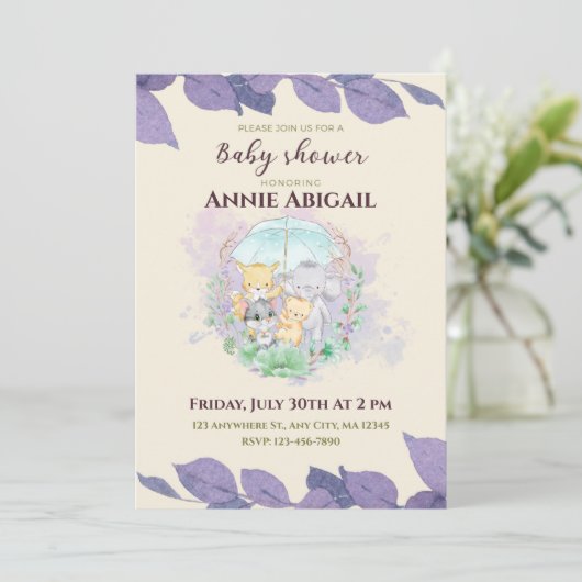 Paars geslacht neutraal Baby shower Kaart (Staand voorkant)