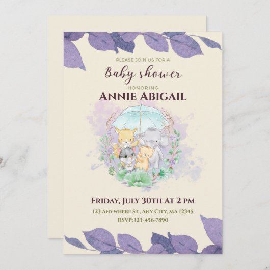 Paars geslacht neutraal Baby shower Kaart (Voorkant / Achterkant)