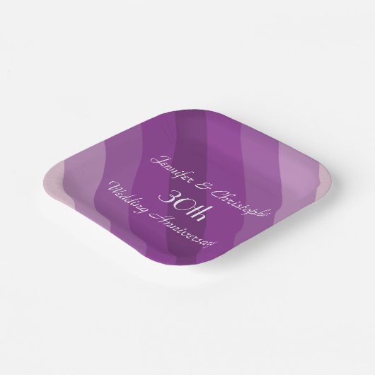 Paars gestreept 30th Wedding Jubileum Papieren Bordje (Gebogen)
