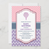 Paars gestript Baby shower van een hete luchtballo Kaart (Voorkant)