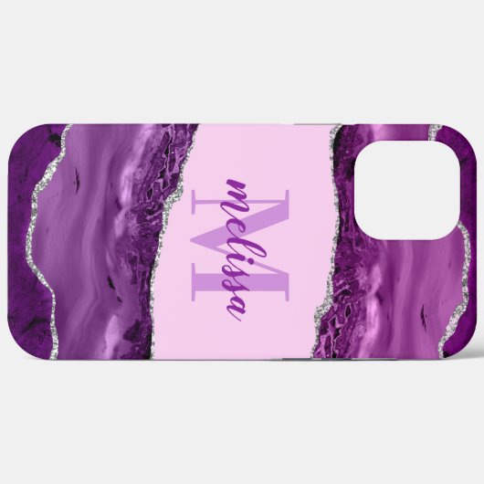 Paars getrigd met zilverglitter-monogrammen Case-Mate iPhone case (Achterkant (horizontaal))