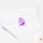 Paars gewoon een meisje dat van paarden houdt vierkante sticker (Envelop)