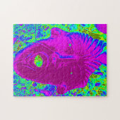 paars gezicht op groene puzzel legpuzzel (Horizontaal)