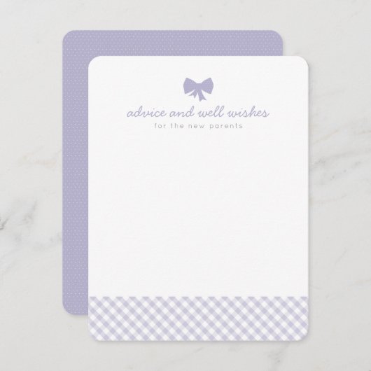 Paars gingham-advies wenst baby shower advieskaart (Voorkant / Achterkant)